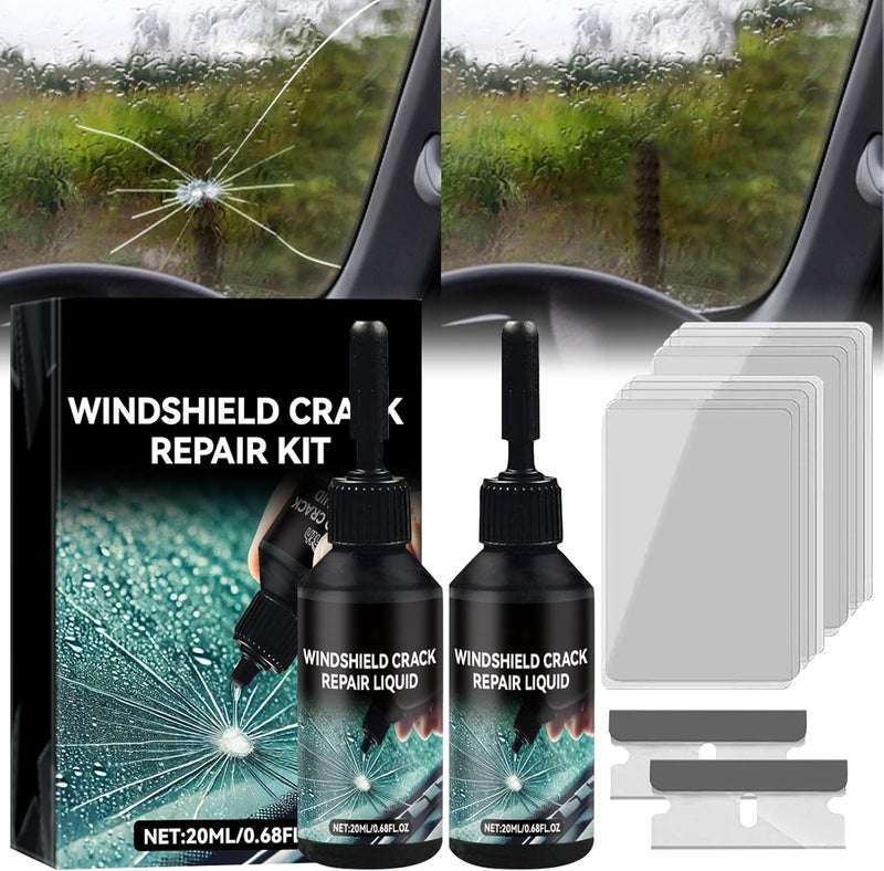 FunApricity Upgrade Windshield Crack Repair Kit, Glass Repair Liquid for Cracks,Windshield Repair Kit for Chips and Cracks,Car Windshield Crack Gone Glass Repair Kit Nano Glass Repair Kit,Glass Repair Tool(2 Set) - Image 1